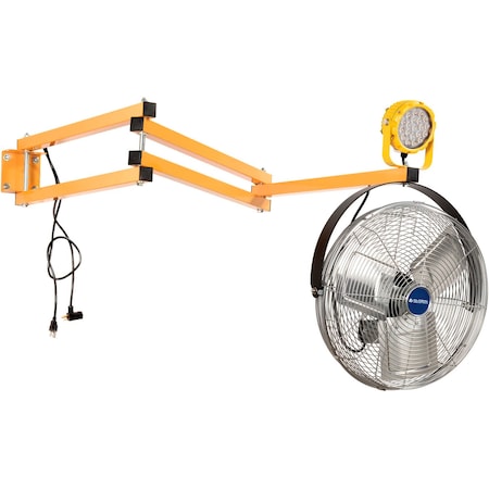 Global Industrial LED Dock Light w/ 90in Arm, 30W, 3000 Lumens, 5000K, 18in 3-Speed Fan 298804